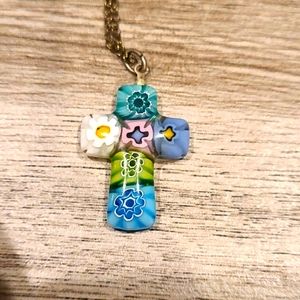 Cross necklace with flowers